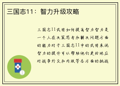 三国志11：智力升级攻略