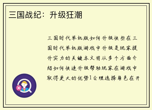 三国战纪：升级狂潮