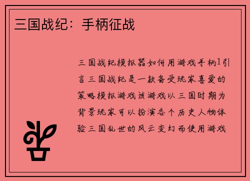 三国战纪：手柄征战